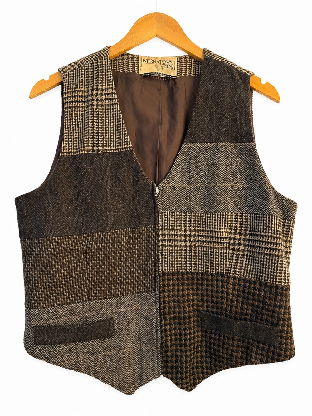 Patchwork Tweed Vest in Brown & Gray - International Scene